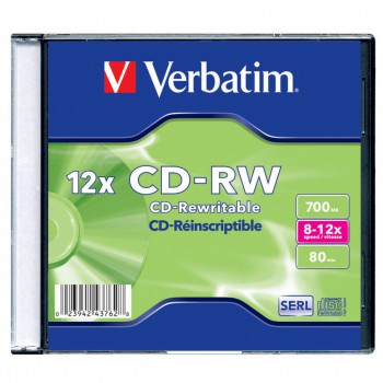 Диск CD-RW 700Mb 52x Slim Color 5шт/упак 43167 Verbatim