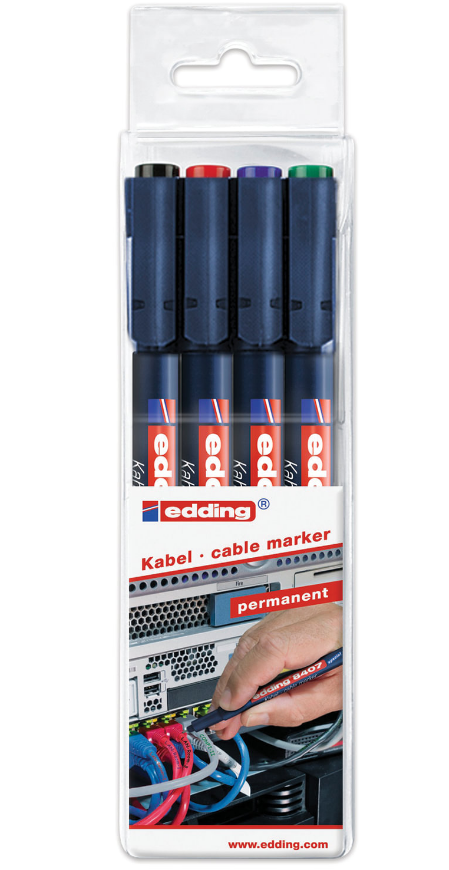Маркер для кабеля 0,3мм 4цв/уп EDDING E-8407/4S Япония
